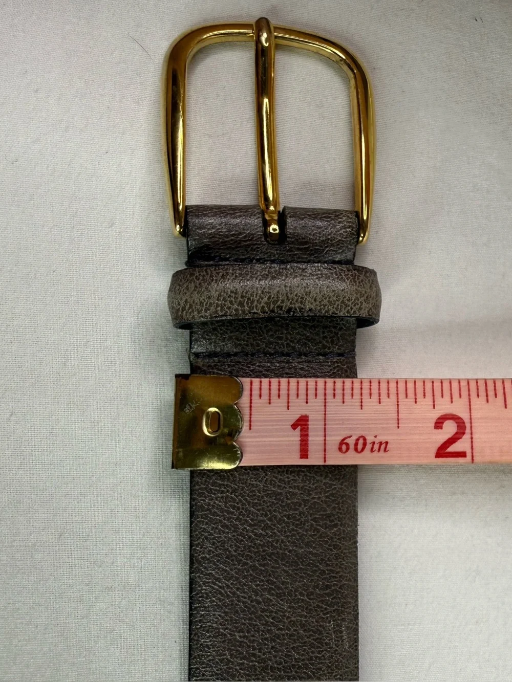 John Henry Gray Leather Dress Belt Gold Buckle Size 34